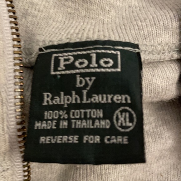 VTG Polo by Ralph Lauren Gray Sweatshirt Raised Felt Lettering USA Flag XL - Picture 2 of 15